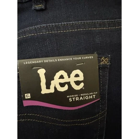 Lee Plus 22W Petite Mid Rise Reg Fit Straight Dark Blue Jeans Stretch New W Tag - Picture 5 of 10